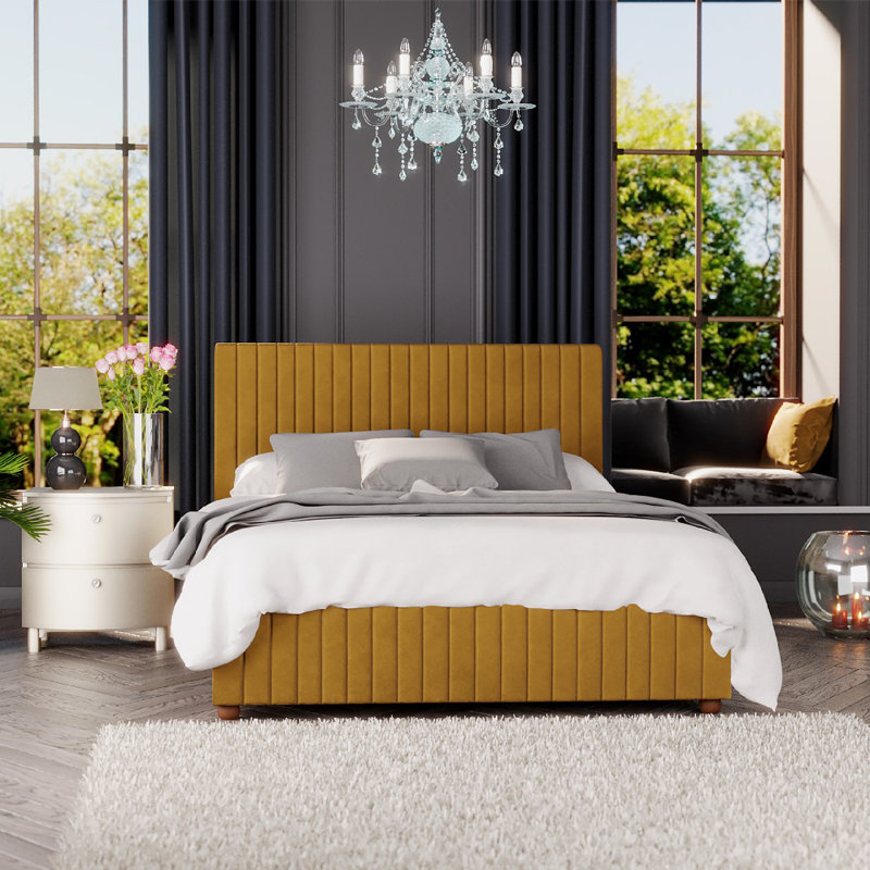 Upholstered Ottoman Bed, Double (4'6), Ochre