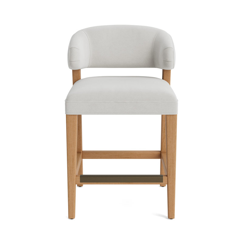Keane Bar Stool, Performance Velvet - Silver, Natural, Counter Stool (25” Seat Height)