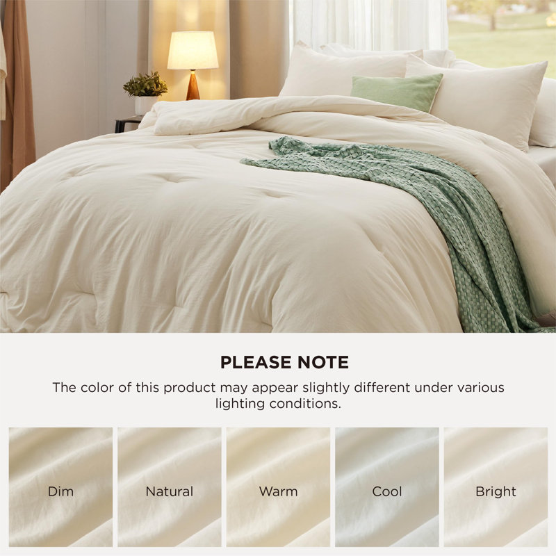 Bedsure Reversible Prewashed Comforter Set, Super King Comforter + 2 Standard Pillowcases, Cream