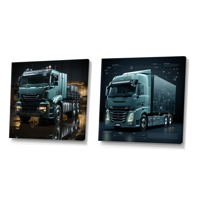 Abstrait camion harmonie 53 pi - ensemble de 2 carreaux carrés, Toile tendue, H 30 po x l 61 po