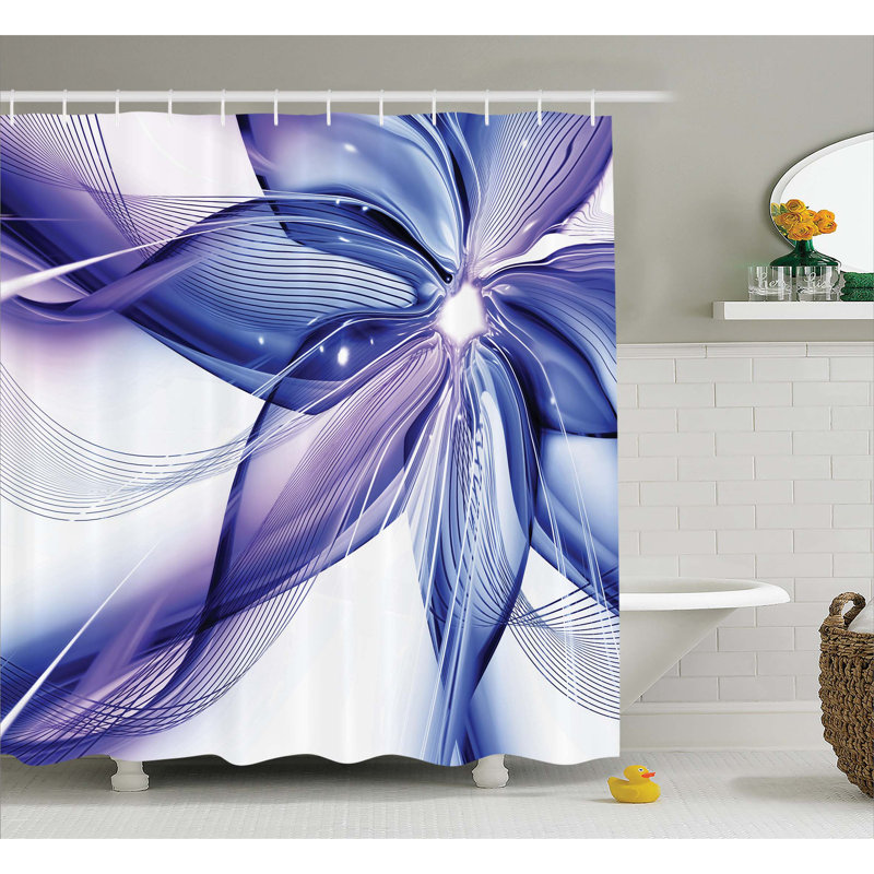 Rideau de douche simple géométrique fleurs Aaliyah, H 75 po x l 69 po, Lilas / bleu foncé