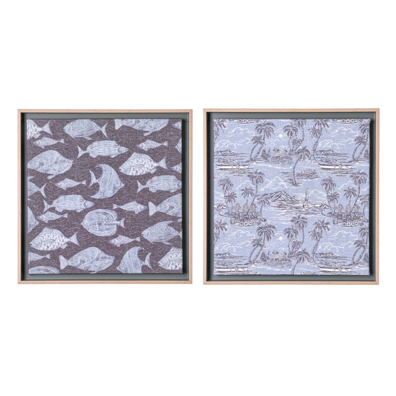 Kona Coast by Reyn Spooner Framed Floated Tropical Blue Fish Floated Printed Linen Wall Art Set of 2