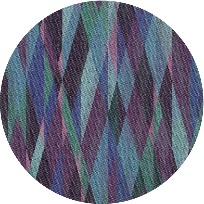 Tapis vert/bleu à motifs, Rond 8 pi