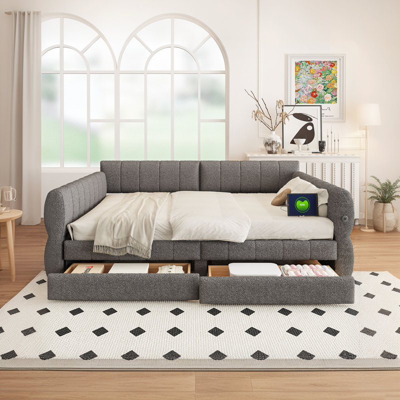 Comfortable Upholstered Platform Bed with Versatile Features for Relaxation, Gray