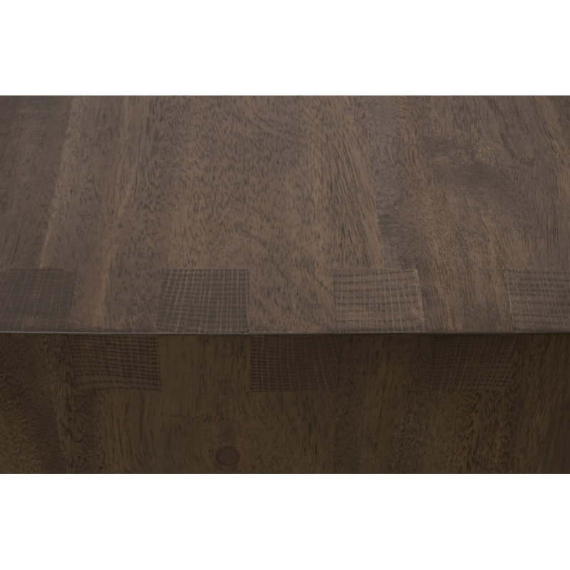 Burnished Brown Acacia Rectangular Coffee Table with Tan Vegan Leather Ottoman