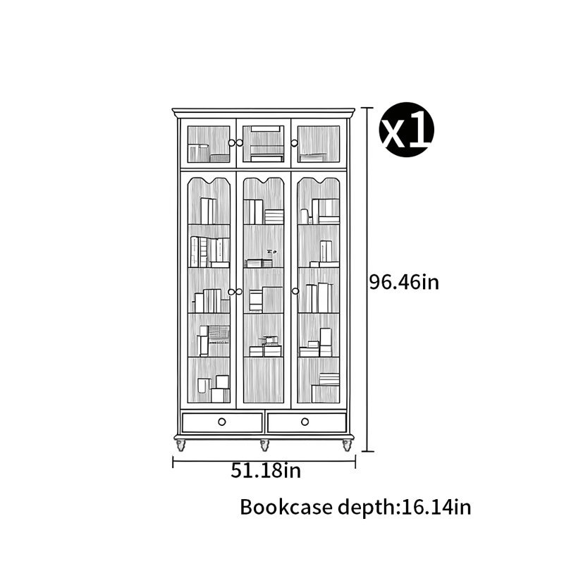 Bibliothèque de style moderne et minimaliste, (5 tablettes) H 96,46 po x l 51,18 po x P 16,14 po, Brun
