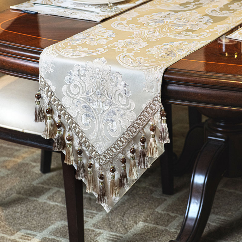Jagopian Rectangle Damask High Pick Density Fabric Table Runner, 90" L x 13" W