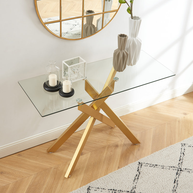 Ensemble de tables de bout en verre à pieds croisés, Or