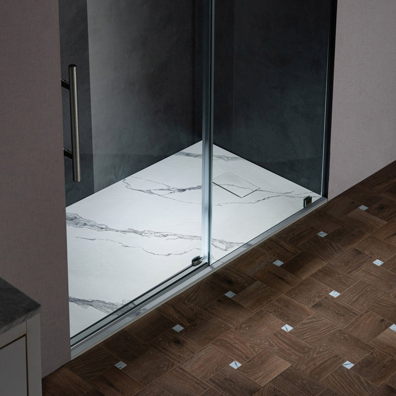 59" L X 31.5" W Solid Surface Low-Profile Shower Base: Non-Slip, Reversible Drain, Wheelchair-Friendly, Available in 4 Colors