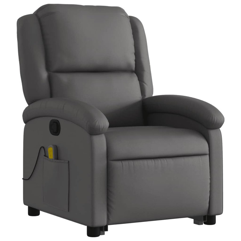 Fauteuil inclinable, dossier / repose-pieds réglables, cuir véritable, Cuir véritable gris, Manuel