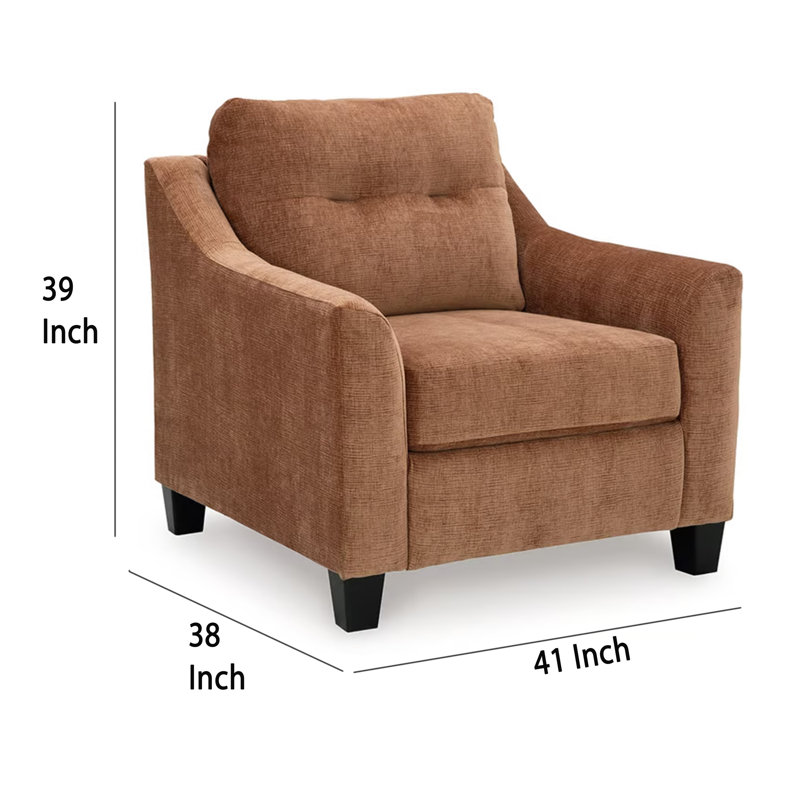 Chaise d'appoint Emilia, accoudoirs évasés, polyester touffeté à l'argile douce, Mélange de polyester brun