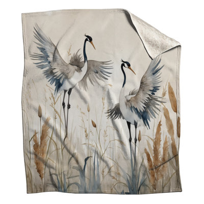 Cranes Watercolor Illustration Blankets