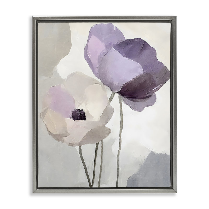 Cadre flottant à motif floral lavande et brume, design par Riley B, Cadre flottant gris lustré, H 21 po x l 17 po