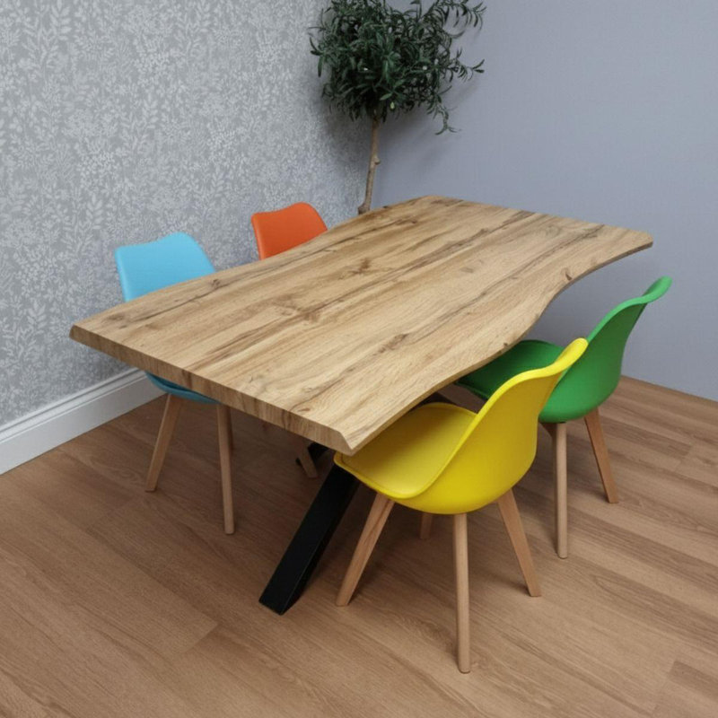 Modern Dining Table with 4 Chairs with faux leather padded seats, 75cm H x 117cm W x 77cm D, Blue/Green/Yellow/Orange