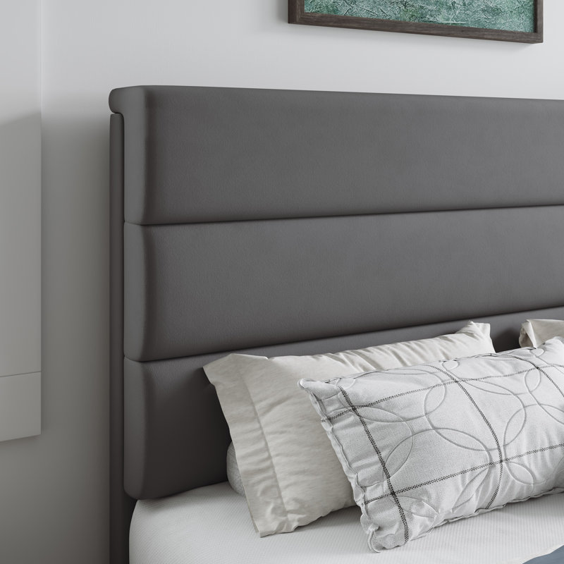  Structure de lit plateforme avec rangement à 4 tiroirs et sans sommier tapissier, Double , gris