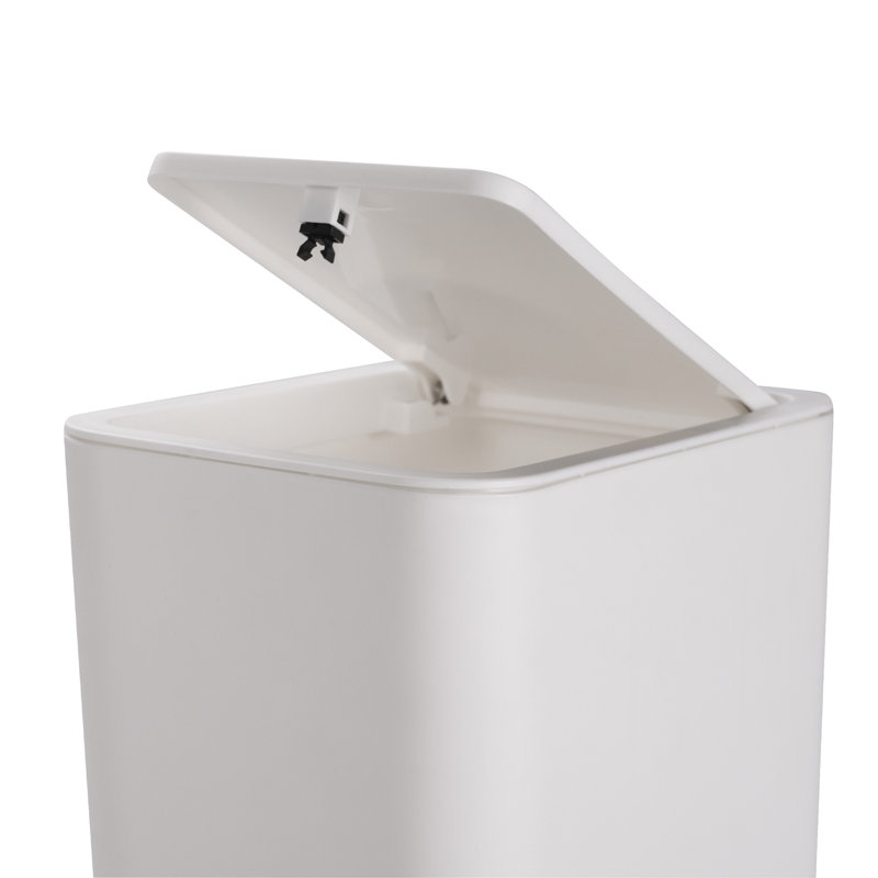 White Plastic 2.6 Gallon Bathroom Trash Can with Press Top Lid