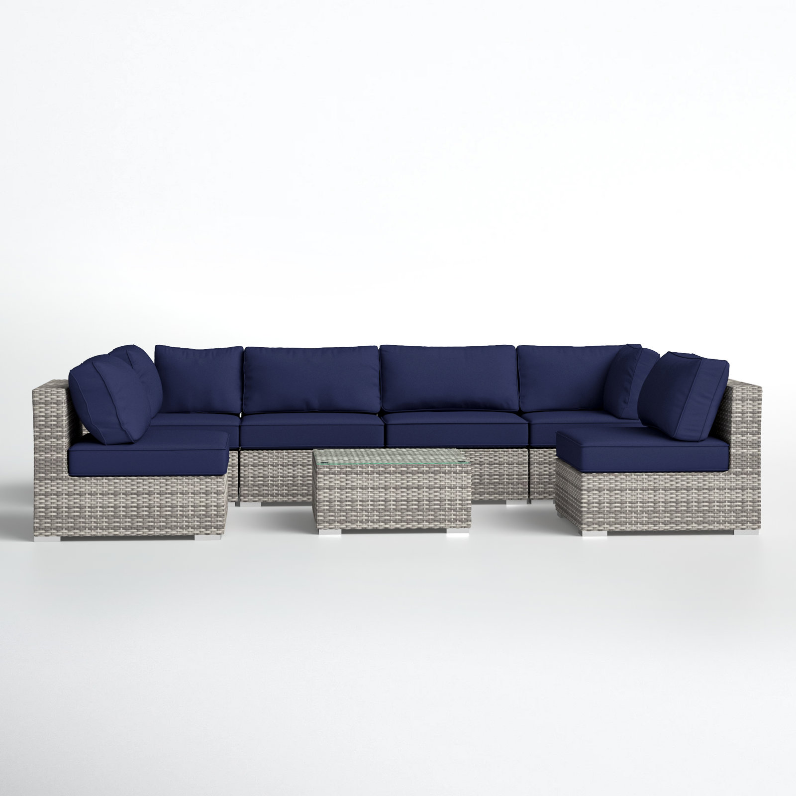 Tonioni Wicker Outdoor Fully Assembled 6 - Person Seating Group with Sunbrella Cushions, Canvas Navy Sunbrella® Canvas