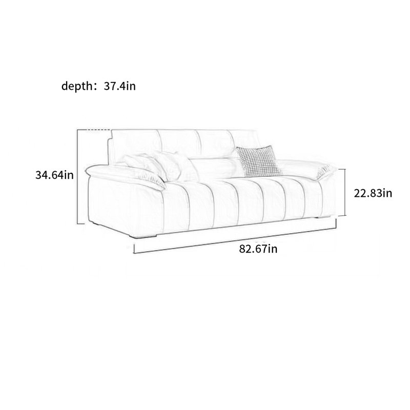 Canapé en cuir, H 34,64 po x l 82,67 po x P 37,4 po