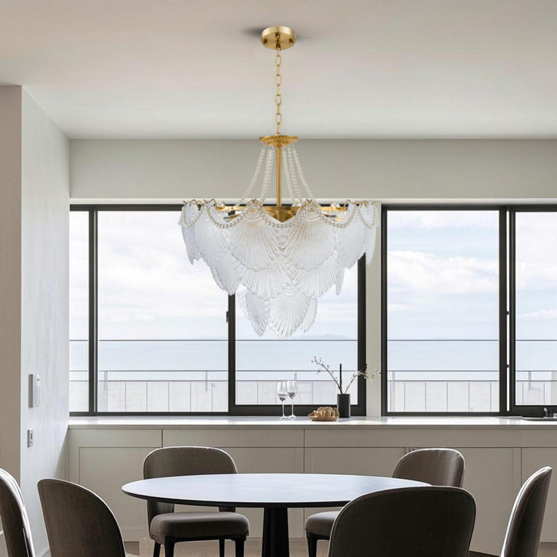 23.6-inch Shell-shaped Crystal Chandelier - Adjustable Length / E14 Base / Wall Control