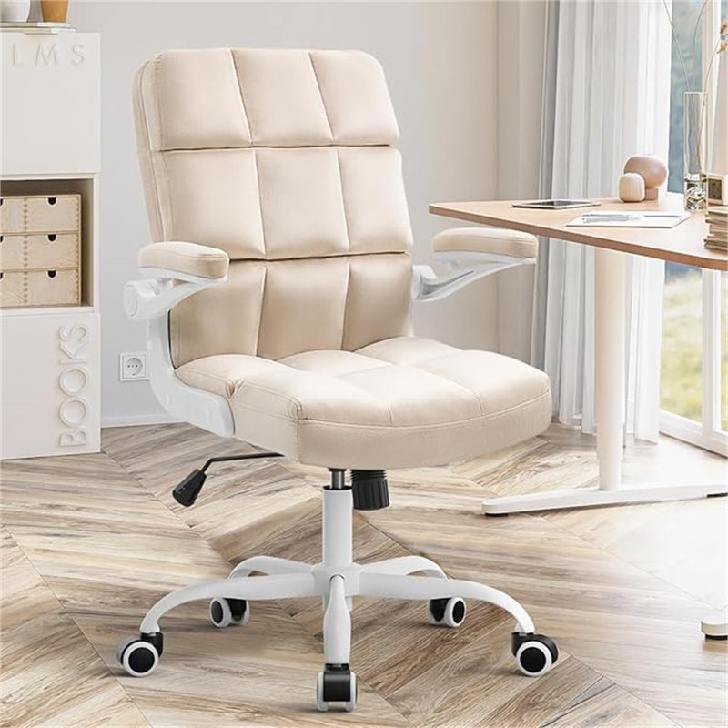 Chaise de bureau avec roulettes SEATZONE, White/Beige, Fabric