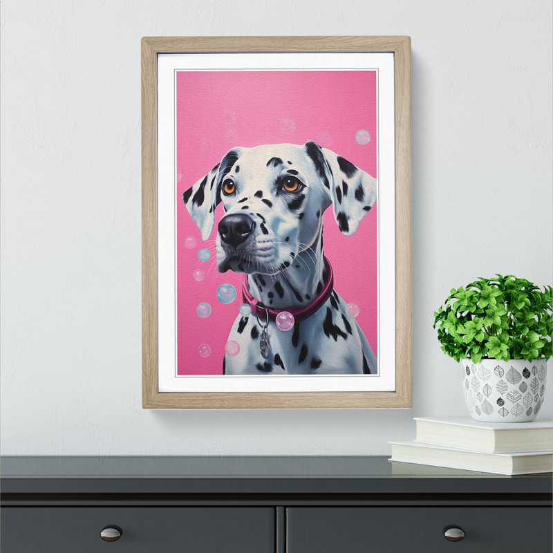 Dalmation Bubble Gum - Single Picture Frame Print on Wood, 64cm H x 46cm W x 2cm D, Oak