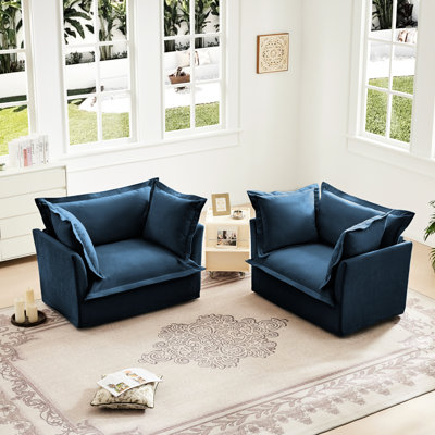 De 2 fauteuils - chenille bleue, siège profond relax confortable pour le salon, la chambre à coucher, l'espace de travail en chenille, la chambre de luxe et au-delà des coussins moelleux, fabrication