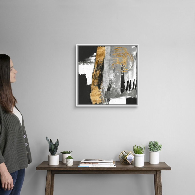 Golden Strokes II par Jennifer Goldberger - reproduction d'art sur toile, H 22 po x l 22 po x P 1,75 po, Cadre flottant blanc