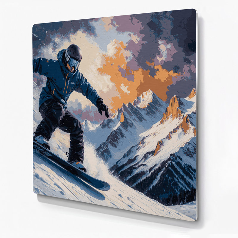 Art mural en métal gris Sports Snowboarding, H 144 po x l 144 po x P 0,05 po