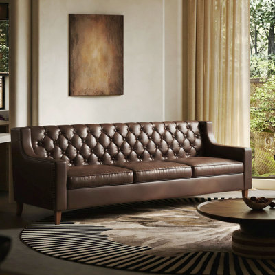 78.75" Leather Couch,  Chesterfield Sofa With Deep Seat & Tufted Back,  Classic Vintage Couch For Living Room, Office, Brown