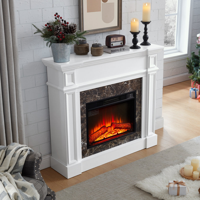 Meuble télé avec foyer, télécommande et minuterie à flamme DEL, Blanc