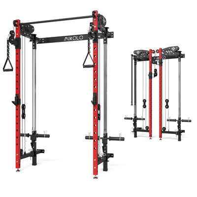 Mikolo Power Rack, Folding Wall-Mounted Design, Cable Crossover And Lat Pulldown For Home Gym