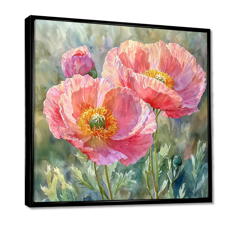 Pivoine d'été dans la brise - coquelicots, art mural, H 16 po x l 16 po, Noir, noir, noir, noir