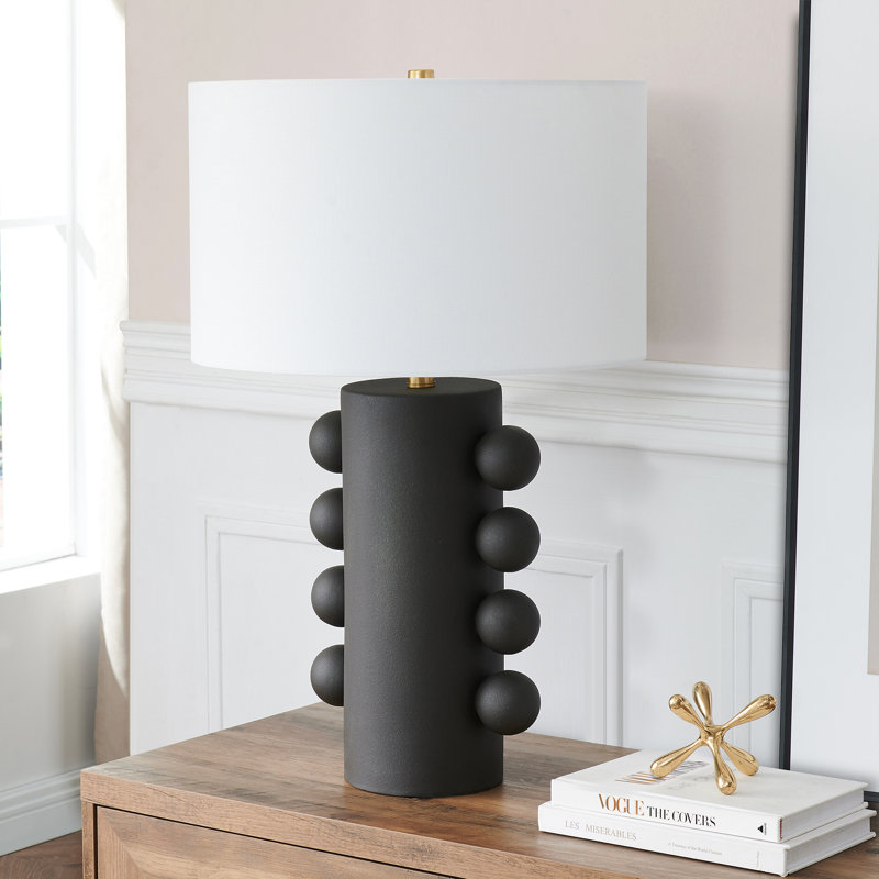 Jurrah 27" Tall Ceramic Table Lamp with Fabric Shade in Matte Black/White, Black