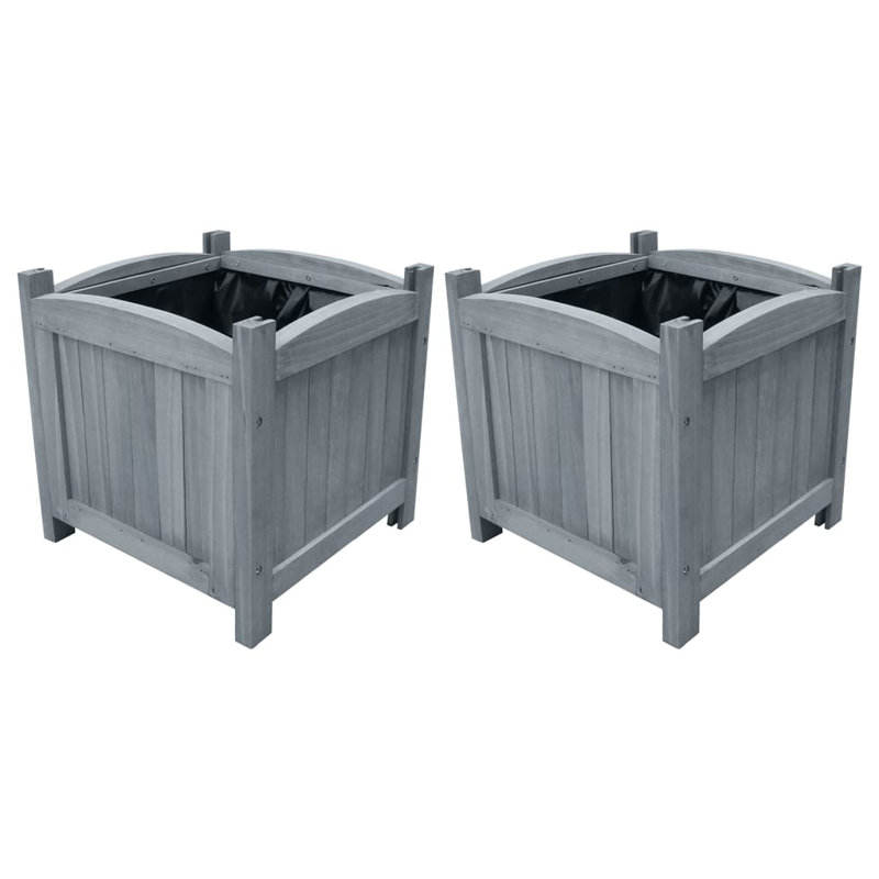 Planter Flower Boxes with Lining Patio Outdoor Plant Boxes Solid Wood, Gray