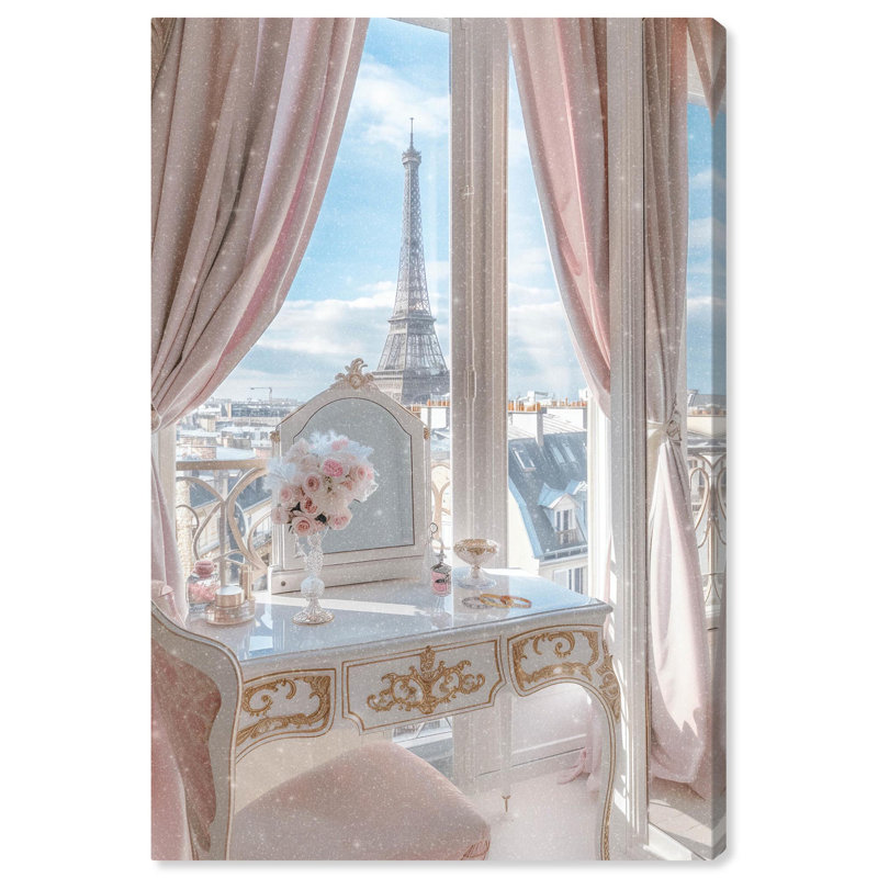 Art de salle de bain rose sur toile Paris par Notoriart, Toile tendue, H 54 po x l 36 po