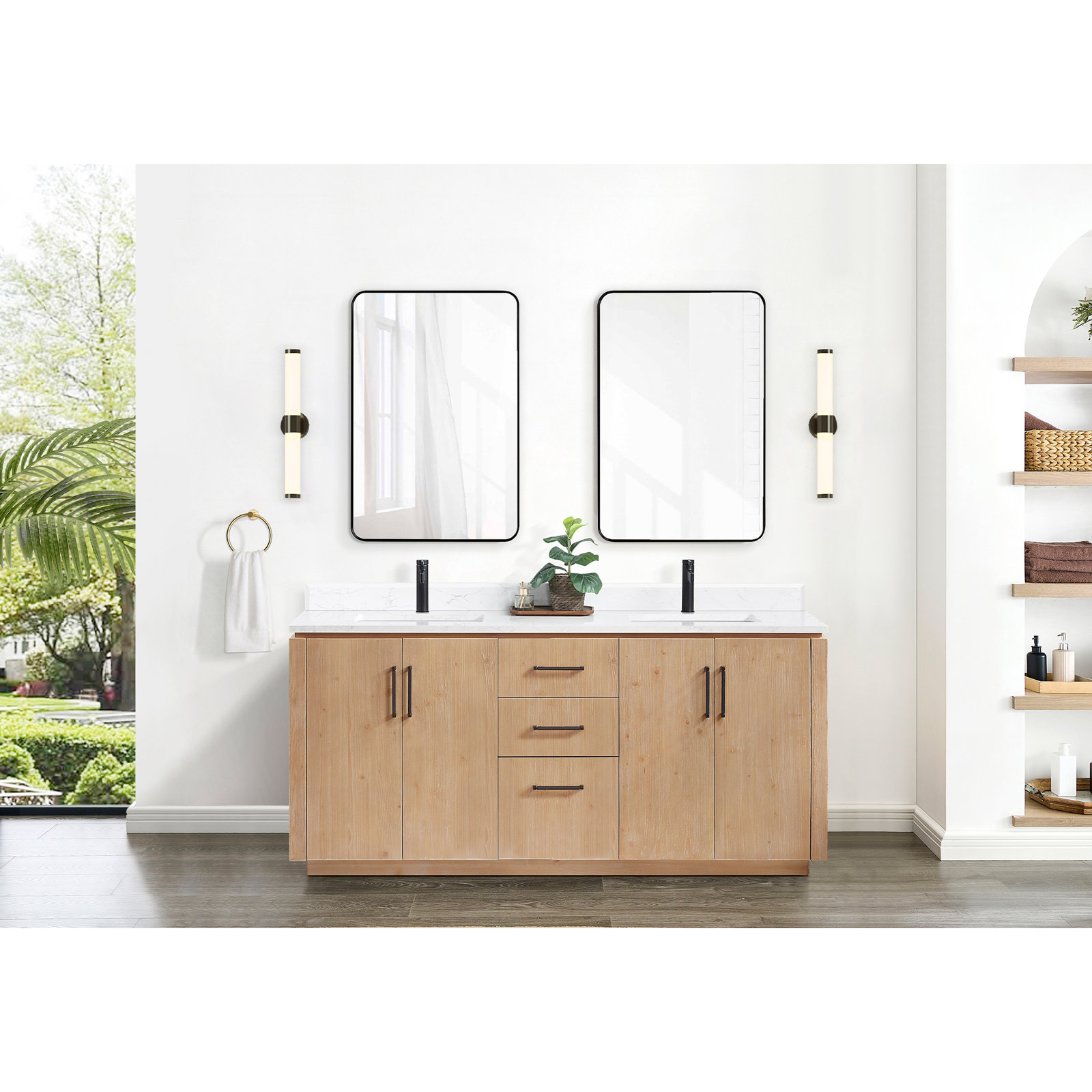 Cloverfield 72'' Double Bathroom Vanity, Fir Wood Brown, Matte Black