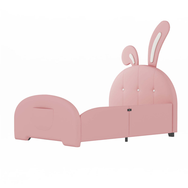 Lit plateforme tapissier princesse en forme de lapin, Rose
