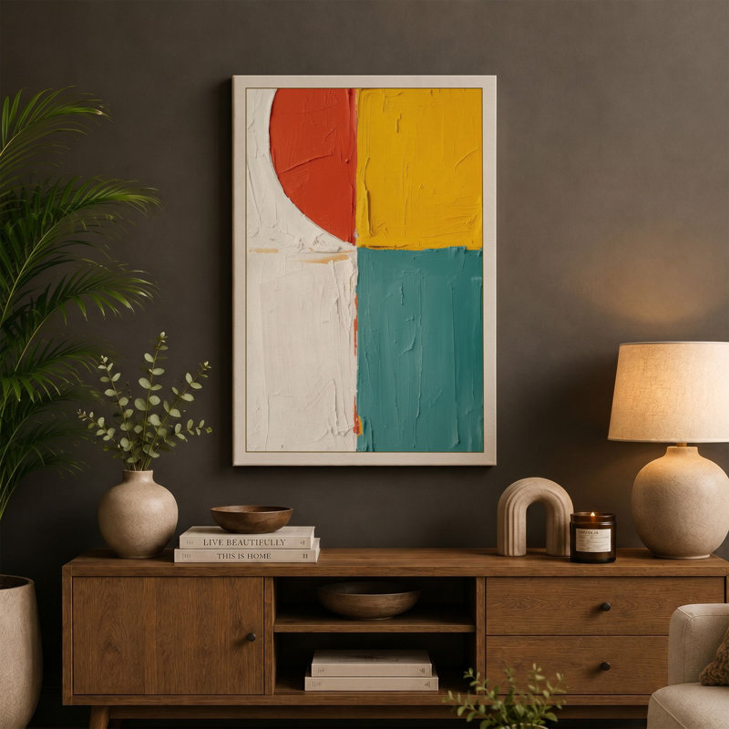 Equilibrium Geometric - Wrapped Canvas, 18x12 - 45.7 x 30.5 cm, Taupe Border