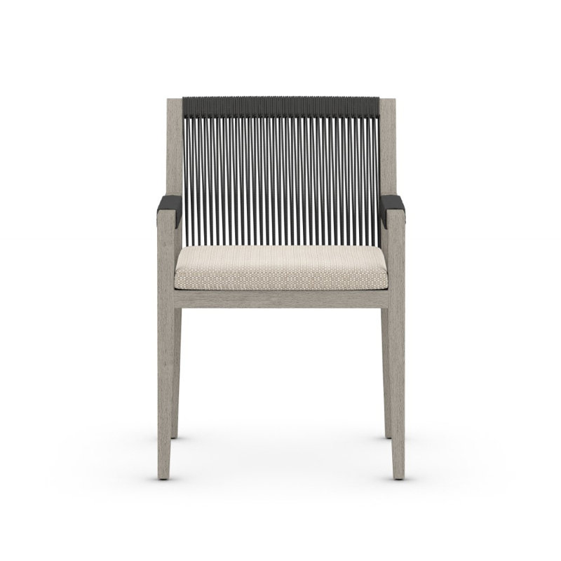 Sherwood Outdoor Dining Armchair, Faye Sand, Weathered Gray