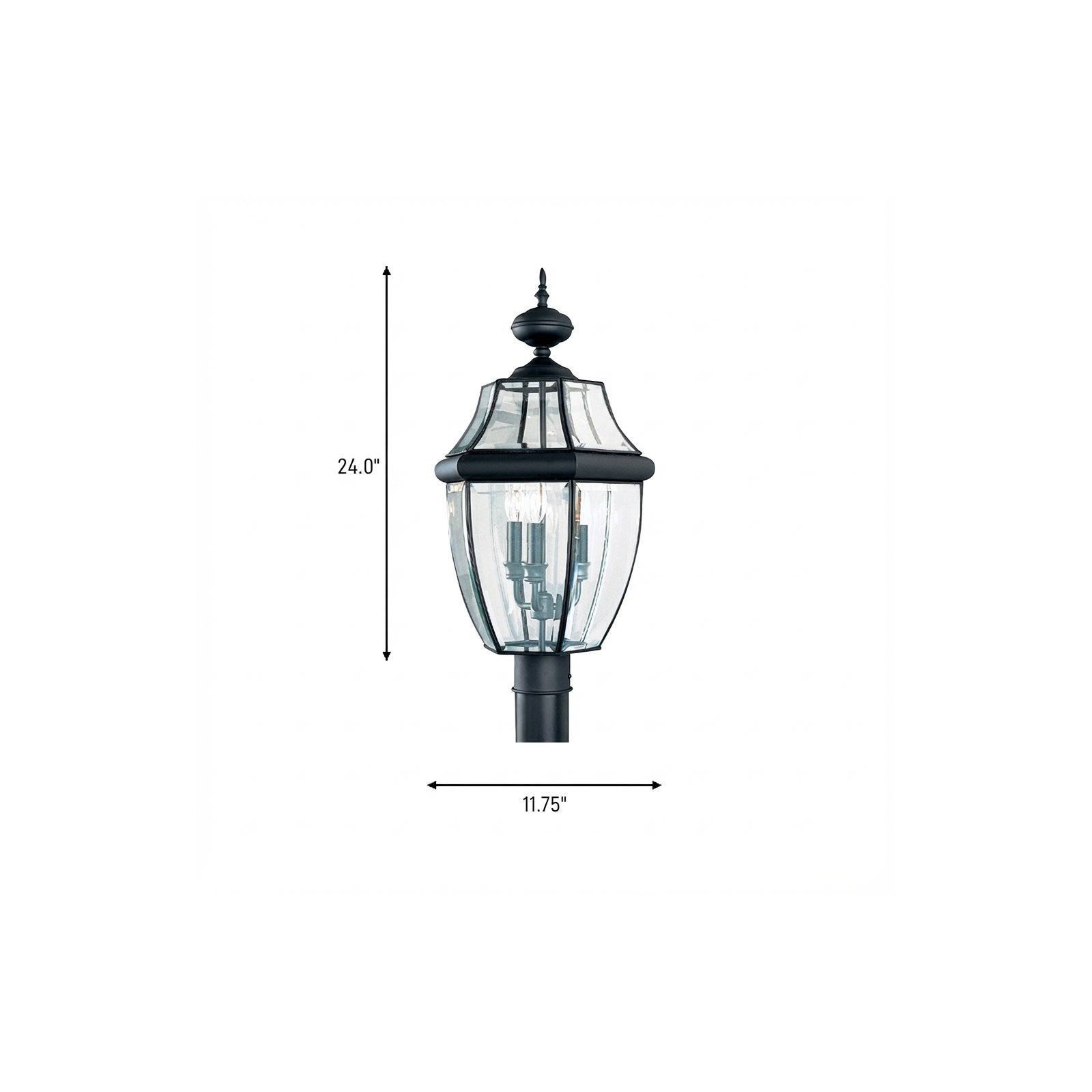 Beveled Metal Outdoor Lantern Head, Black, No