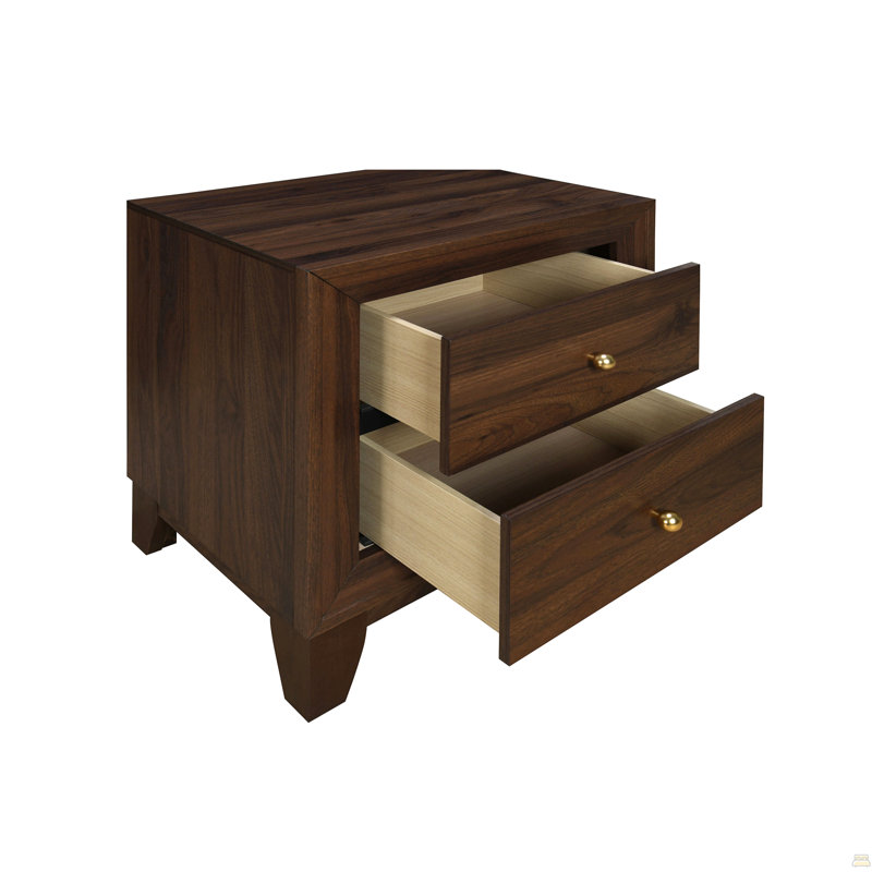 Walnut Finish Nightstand With 2 Ample Drawers