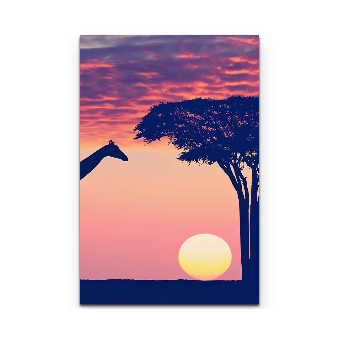 Leinwandbild Giraffe bei Sonnenntergang