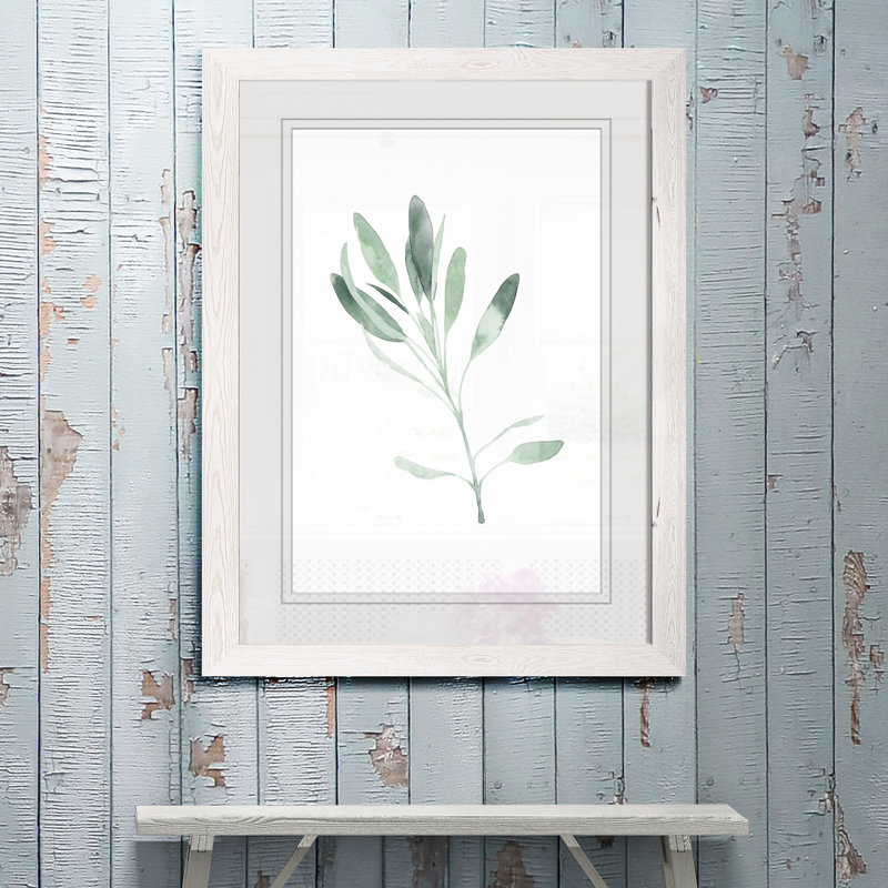 « simple sage ii »-cadre photo imprimé sur verre, H 32 po x l 44 po x 1,25 po, Encadré imprimé blanc