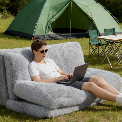 Plush Foam Sofa Bed: Bean Bag Floor Couch, Wide Folding Mattress, Wall-Mounted Design