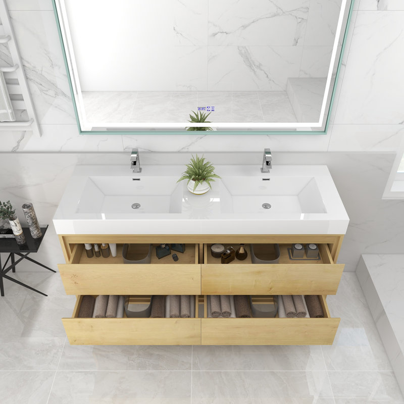 Daijiah 60'' Double Bathroom Vanity with Acrylic Top, White