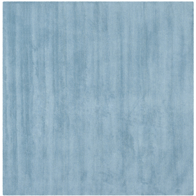 Tapis bleu en laine tissé à plat à la main Moreau, Carré 4 pi