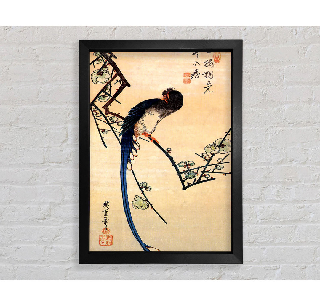 Hiroshige Blauer Vogel auf einem Pflaumenbaum - Einzelner Bilderrahmen Kunstdrucke