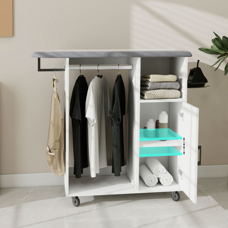 Chariot à repasser avec planche à repasser roulante, armoire à repasser polyvalente avec roues, solution de repassage compacte