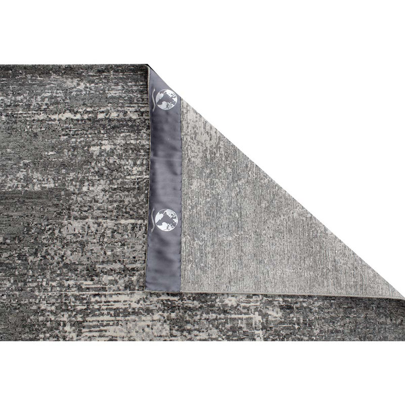 Hand-Knotted Wool/Silk Area Rug in Black/Light Gray, Rectangle 9' x 12'