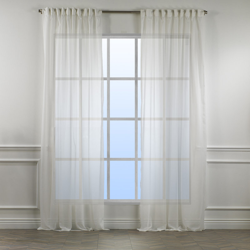 Ecru Extra Long Faux Silk Sheer Curtain Panels Set